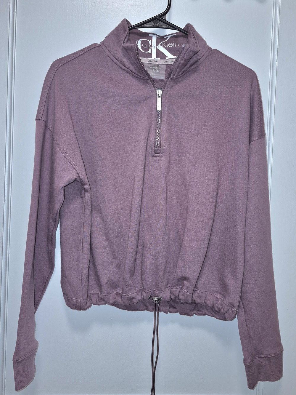 Calvin Klein Women's Mauve Half-Zip Drawstring Crop Pullover
